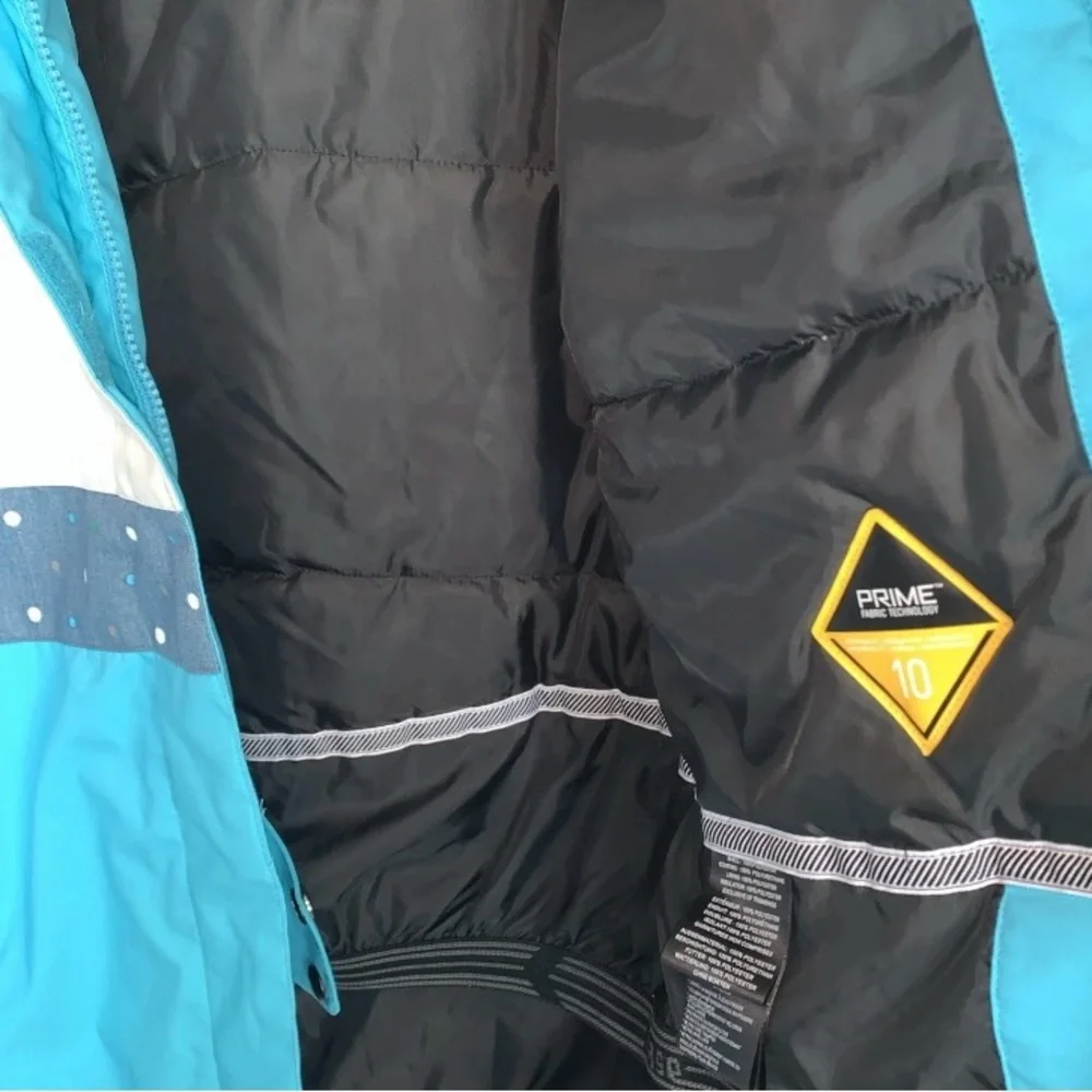 Girl’s XXL Orage Winter Coat Ski Snow Jacket Teal Blue White Polka Dot